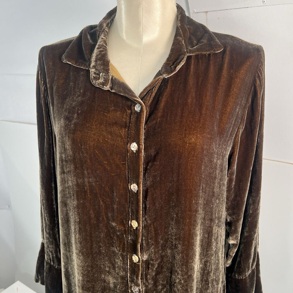 Cut Loose Velvet Easy Shirt Tunic Top Large Brown Silk Rayon Button lagenlook - Picture 3 of 13